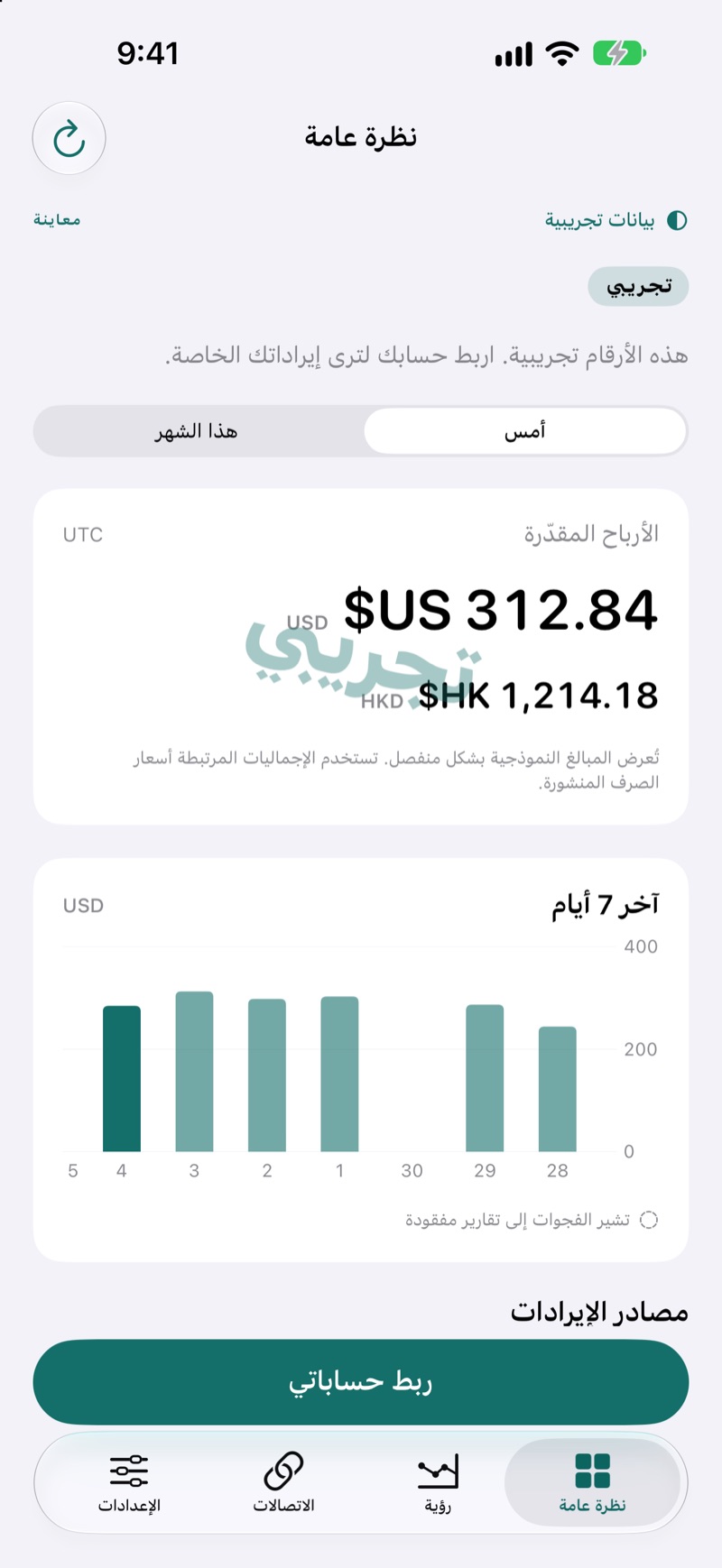 نظرة عامة على إيرادات EarnHub تعرض نموذجاً للأرباح