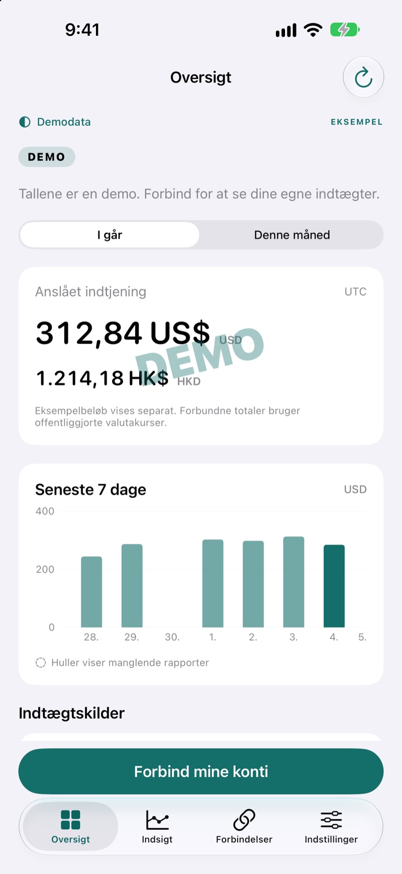 EarnHub-indtjeningsoversigt, der viser eksempler på indtjening