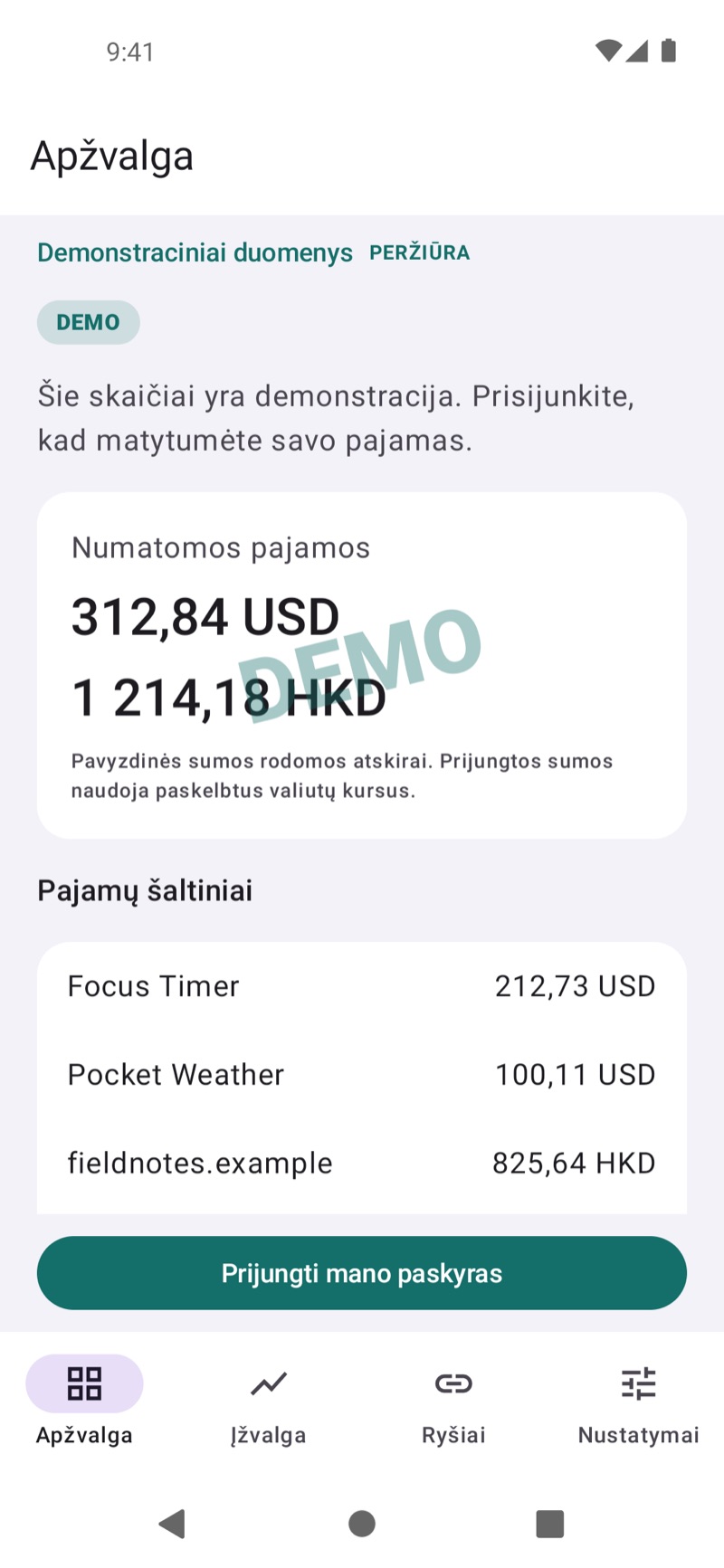 „EarnHub“ pajamų apžvalga su pavyzdiniais duomenimis