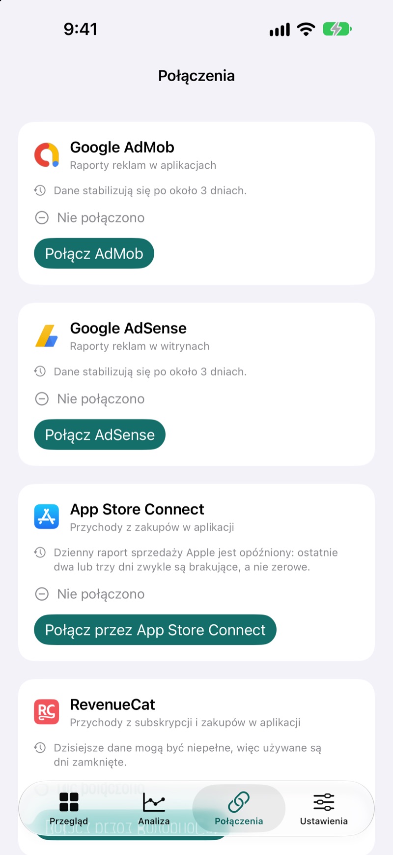 Ekran połączeń EarnHub z dostępnymi źródłami przychodów