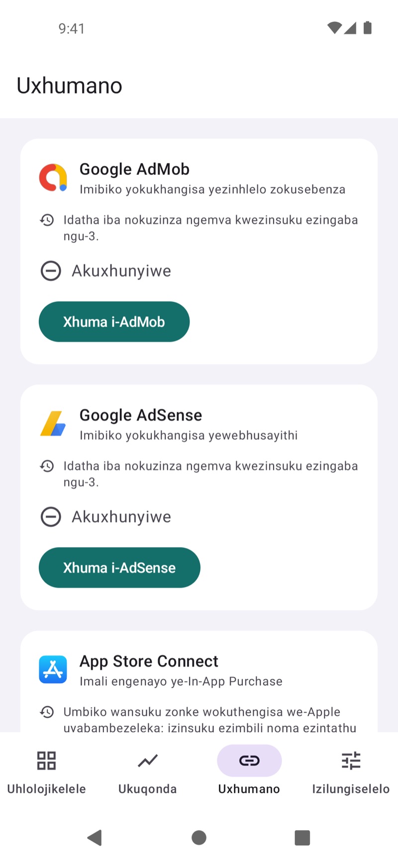 Isikrini Sokuxhumana se-EarnHub esikhombisa imithombo yemali engenayo etholakalayo